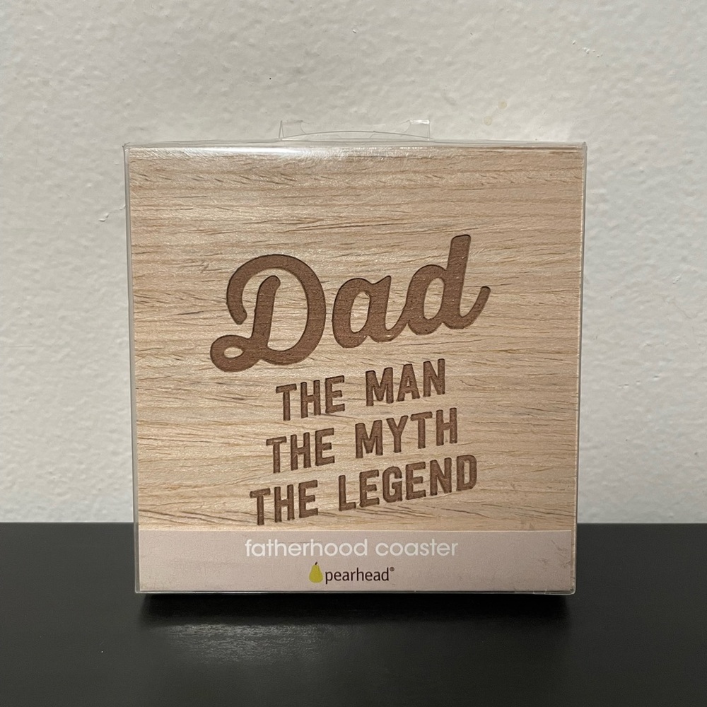 Dad Coaster Set Wood 2 Pack NEW Fathers Day Fatherhood Pearhead Cheers Legend
